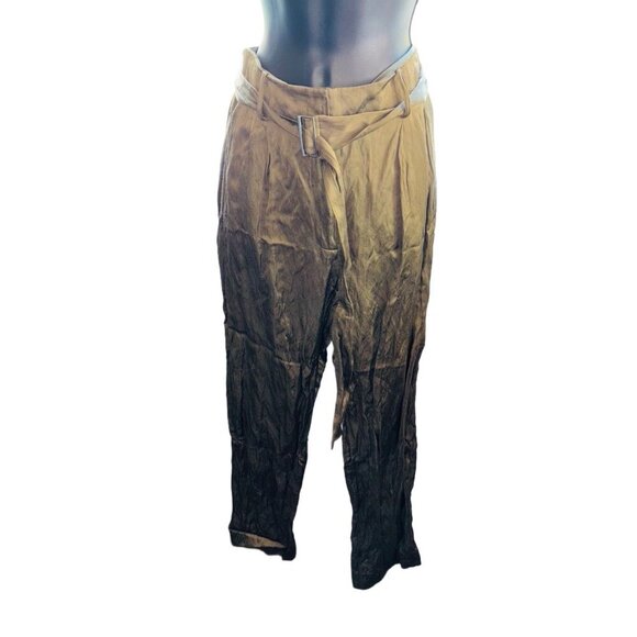 Jason Wu Collection Belted Crinkled-Satin Straight-leg Pants, Size 6, Designer - Picture 3 of 8